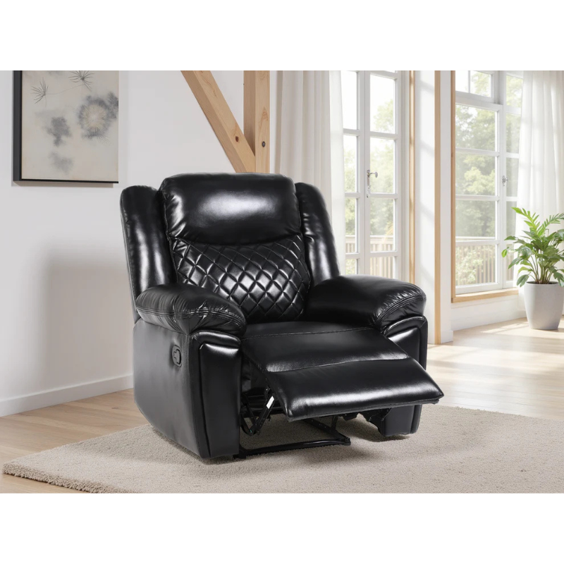 Myra Recliner Sofa Black Armchair PU Leather – Contemporary Comfort with Sleek Style