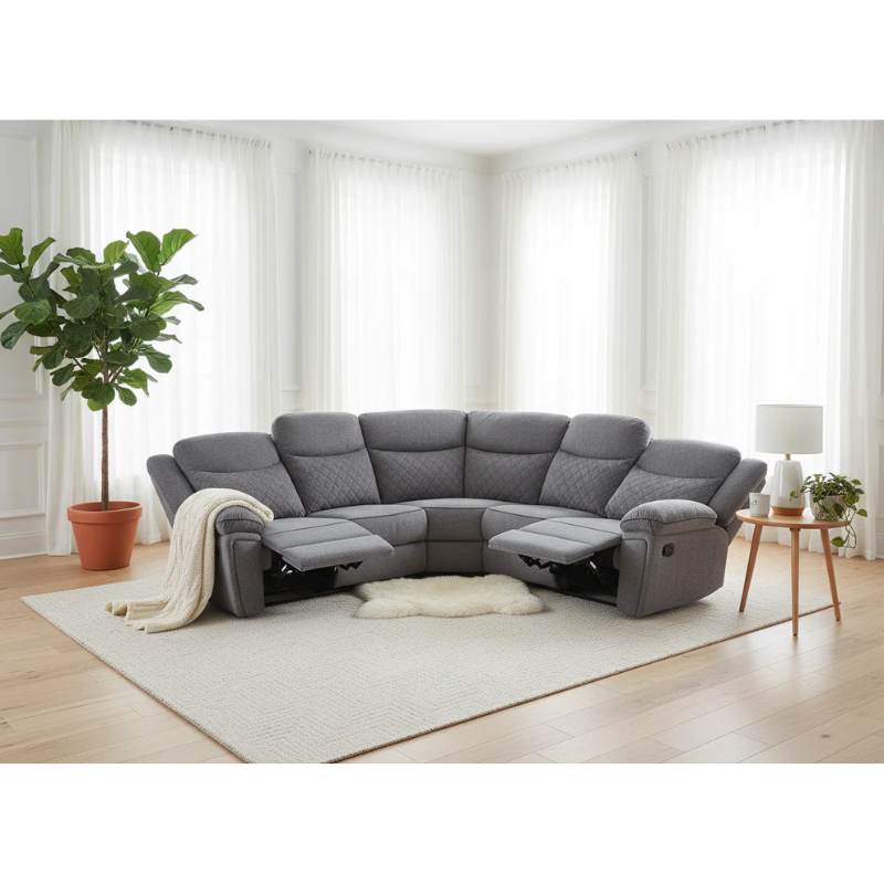 Myra Recliner Sofa Grey Fabric Large Corner – Contemporary Comfort with Spacious Design