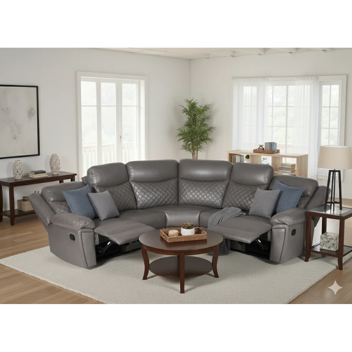 Myra Recliner Sofa Grey Large Corner PU Leather – Contemporary Comfort with Spacious Style