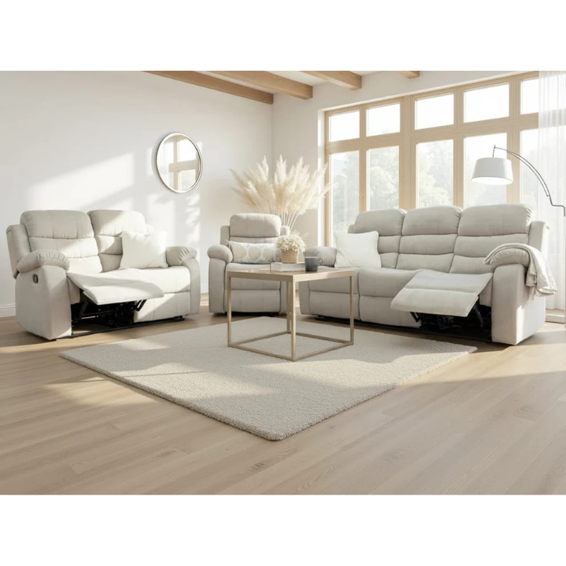 Stanley Manual Recliner Sofa Beige 3+2+1 – Contemporary Comfort with Relaxed Functionality