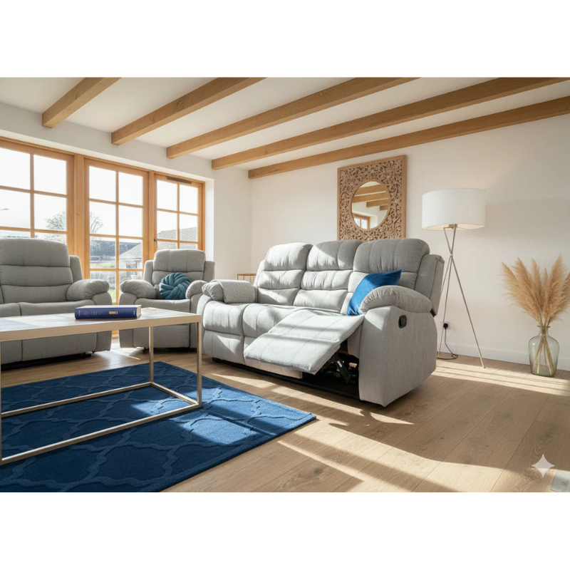 Stanley Manual Recliner Sofa Grey 3 Seater – Contemporary Comfort with Relaxed Functionality