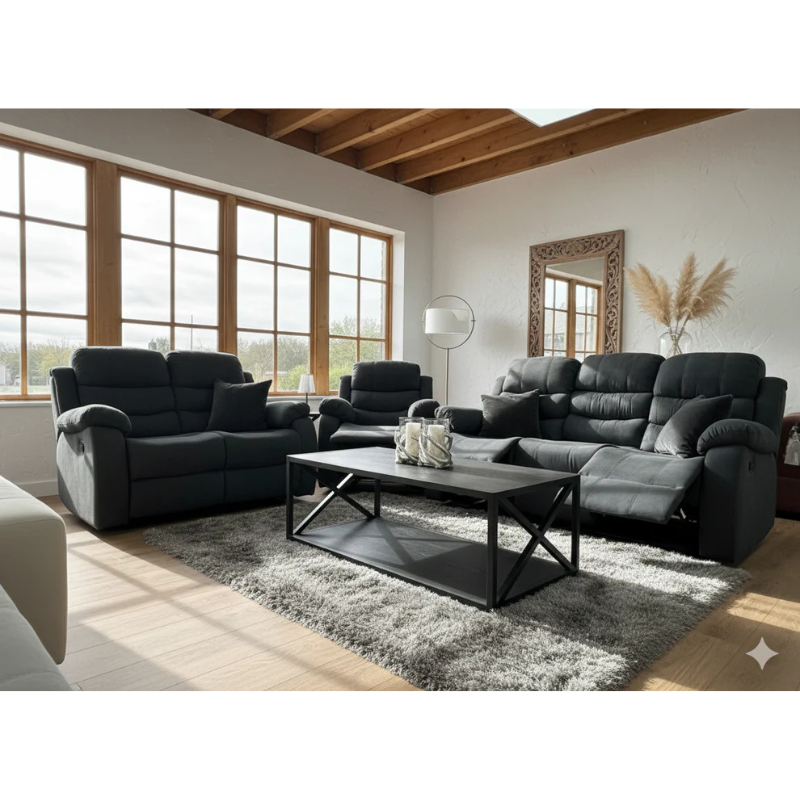 Stanley Manual Recliner Sofa Black Armchair – Contemporary Comfort with Relaxed Functionality
