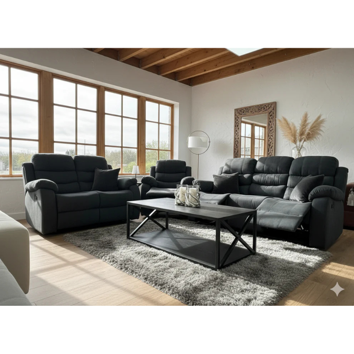 Stanley Manual Recliner Sofa Black 2 Seater – Contemporary Comfort with Relaxed Functionality