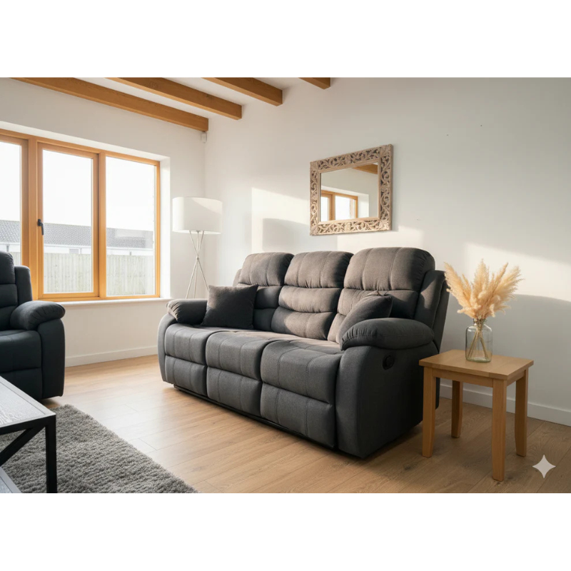 Stanley Manual Recliner Sofa Black 3 Seater – Contemporary Comfort with Relaxed Functionality