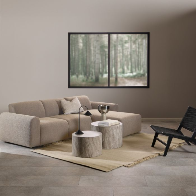 Midfield Right-Hand Facing 2 Seater Chaise Longue Sofa in Beige Bouclé Fabric