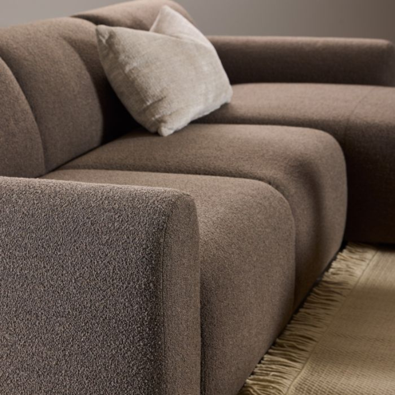 Midfield Right-Hand Facing 2 Seater Chaise Longue Sofa in Taupe Bouclé Fabric