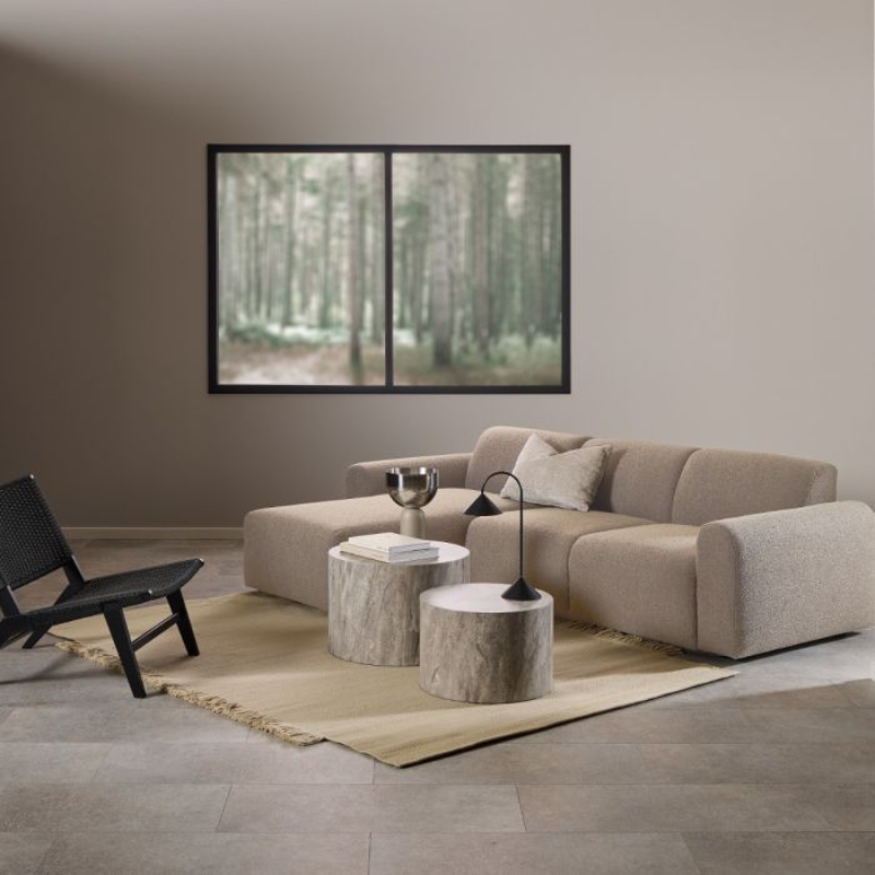 Midfield Left-Hand Facing 2 Seater Chaise Longue Sofa in Beige Bouclé Fabric
