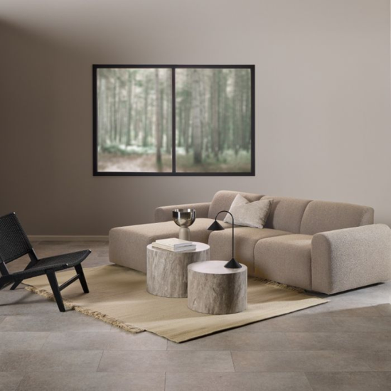 Midfield Left-Hand Facing 2 Seater Chaise Longue Sofa in Beige Bouclé Fabric