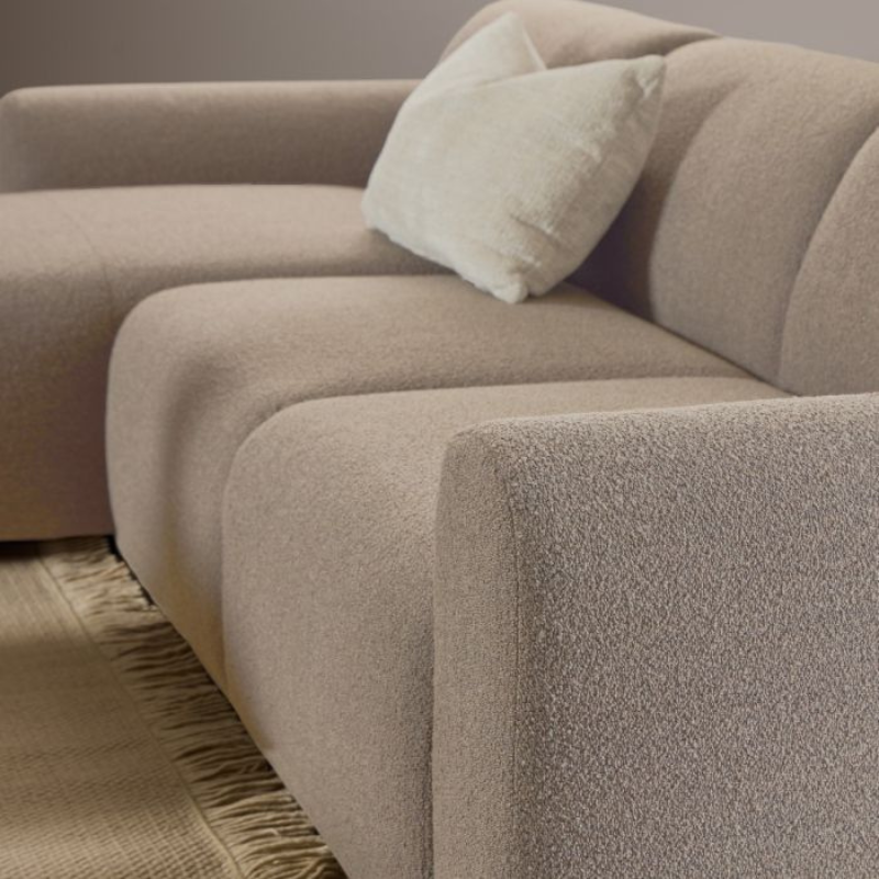 Midfield Left-Hand Facing 2 Seater Chaise Longue Sofa in Beige Bouclé Fabric