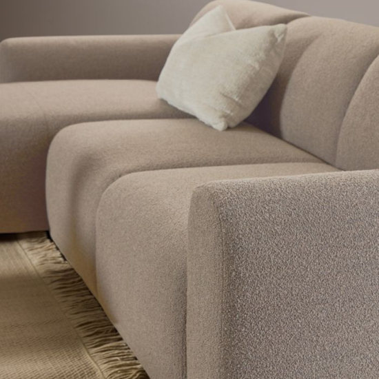 Midfield Left-Hand Facing 2 Seater Chaise Longue Sofa in Beige Bouclé Fabric