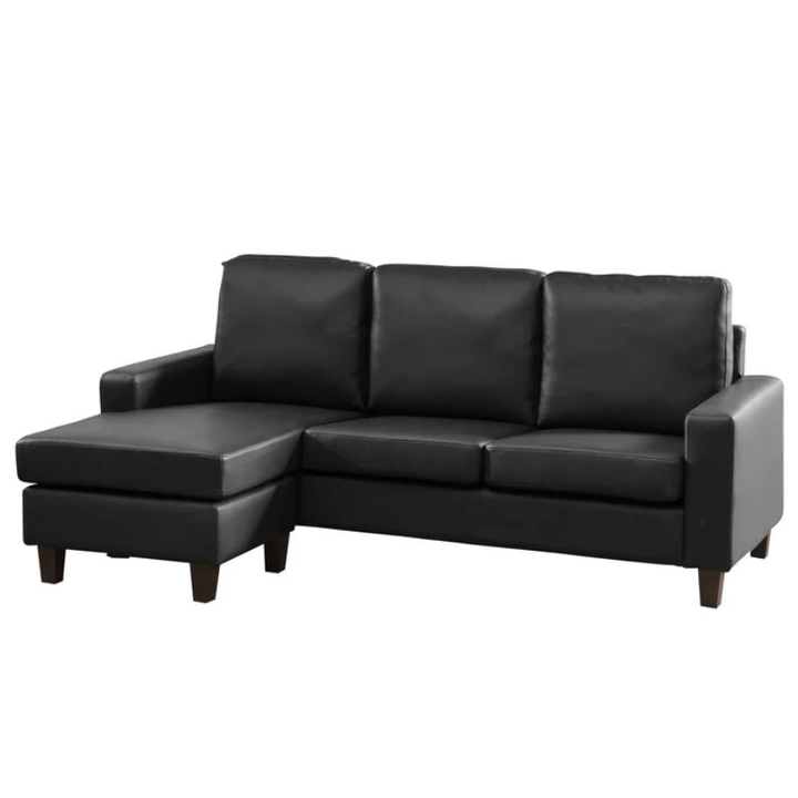 Barton Black Leather Reversible Corner Sofa – Modern Space Saving Design