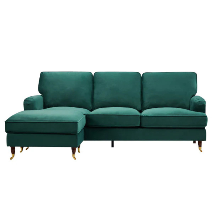 Mayfair Green Velvet Reversible Corner Sofa – Elegant Corner Seating