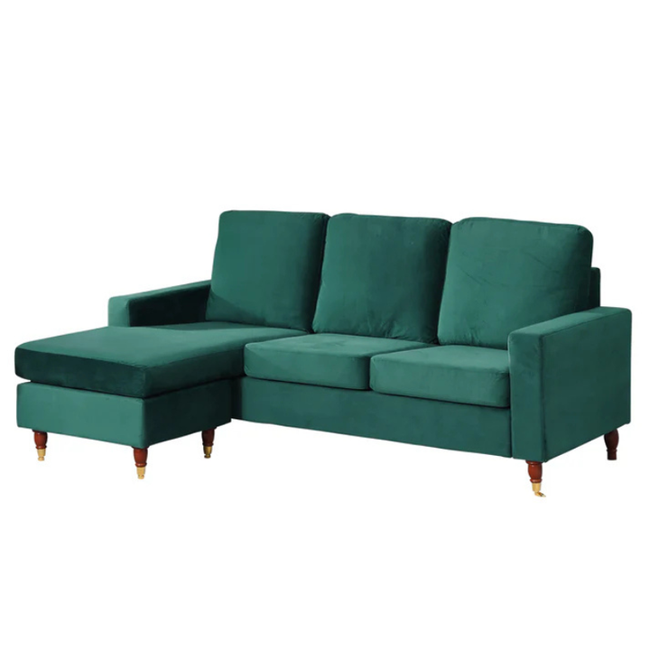 Chelsea Green Velvet Reversible Corner Sofa – Elegant Corner Seating