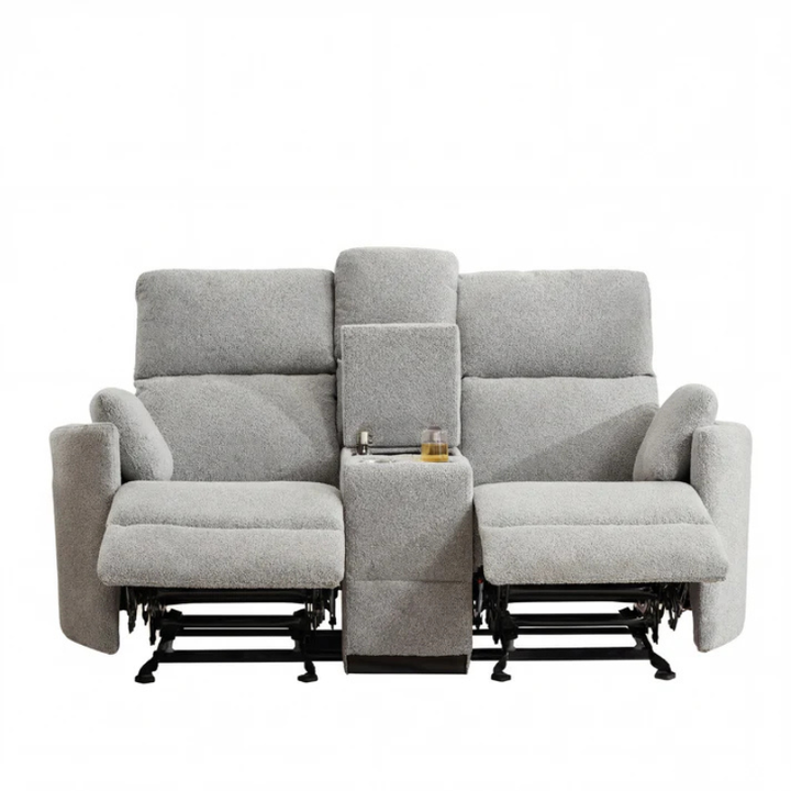 Oakland Light Grey Boucle 2 Seater Rocker Recliner Sofa with Console