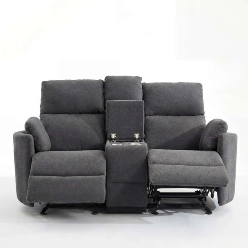 Oakland Dark Grey Boucle 2 Seater Rocker Recliner Sofa with Console