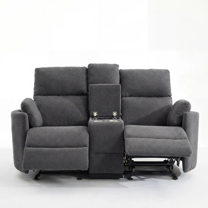 Oakland Dark Grey Boucle 2 Seater Rocker Recliner Sofa with Console