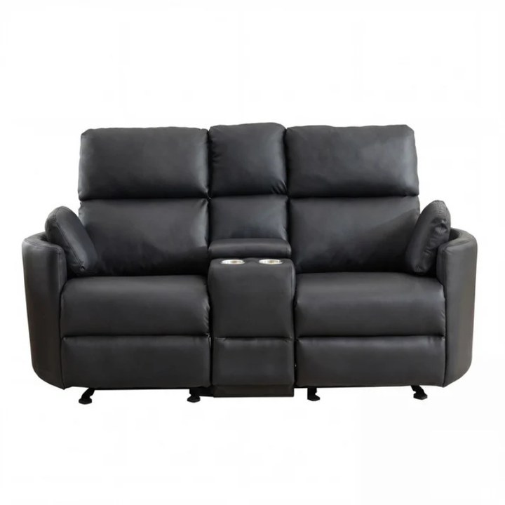 Oakland Black Bonded Leather 2 Seater Rocker Recliner Sofa with Console