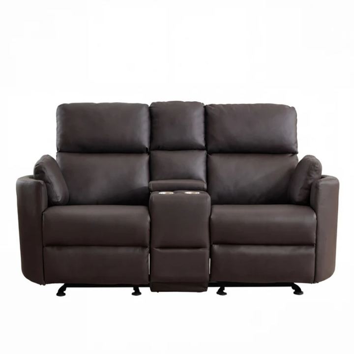 Oakland Brown Bonded Leather 2 Seater Rocker Recliner Sofa with Console