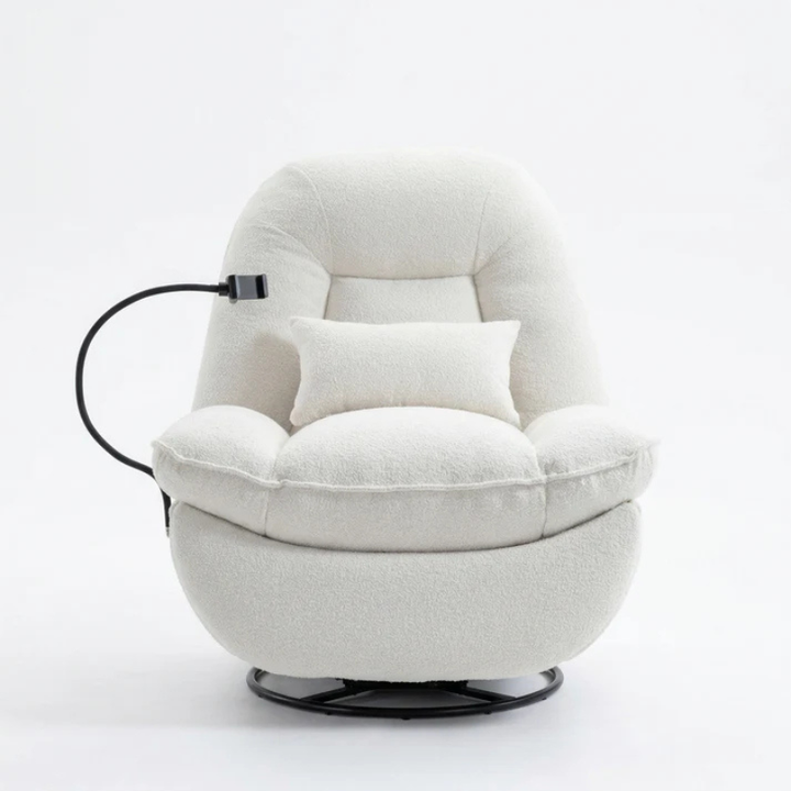Bouclé Cream Fabric Swivel Recliner Armchair – 1 Seater Recliner Chair