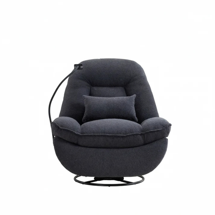 Bouclé Dark Grey Fabric Swivel Recliner Armchair – 1 Seater Recliner Chair