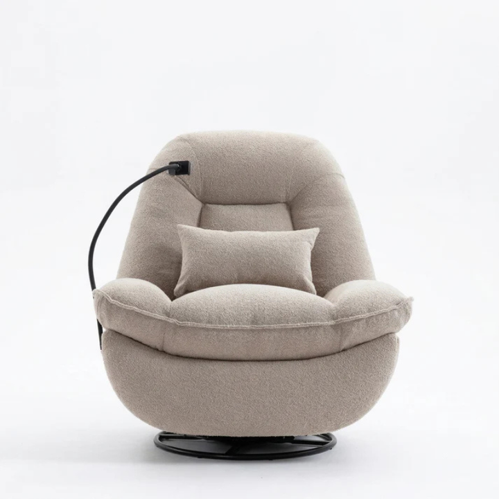 Bouclé Light Brown Fabric Swivel Recliner Armchair – 1 Seater Recliner Chair