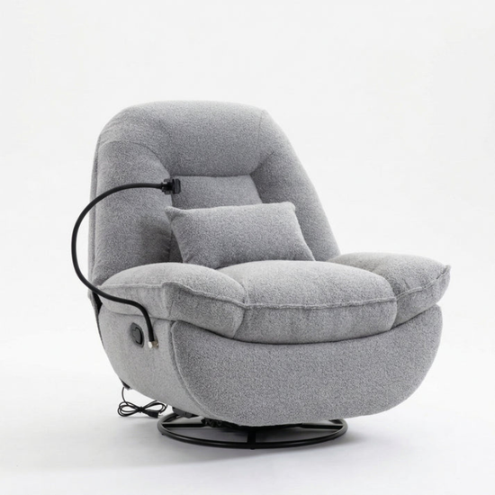 Bouclé Light Grey Fabric Swivel Recliner Armchair – 1 Seater Recliner Chair UK