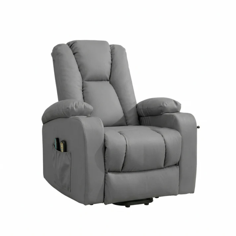 Windsor Grey Electric Lift Assist Riser Recliner Chair with Massage & Heat – Bonded Leather 1 Seater Recliner UK