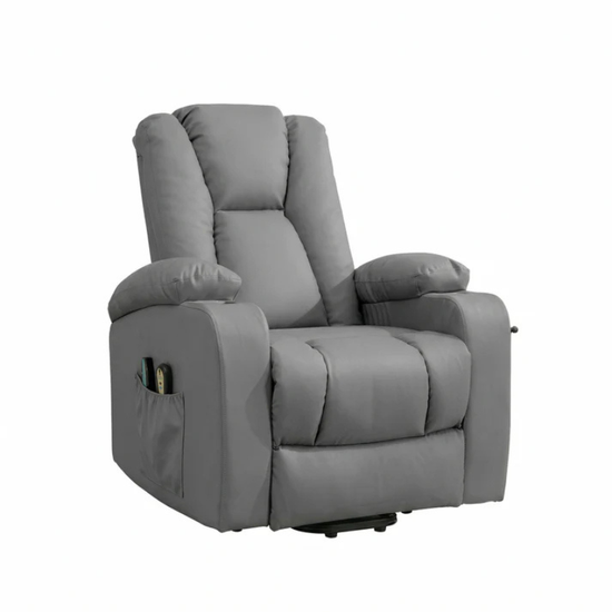 Windsor Grey Electric Lift Assist Riser Recliner Chair with Massage & Heat – Bonded Leather 1 Seater Recliner UK