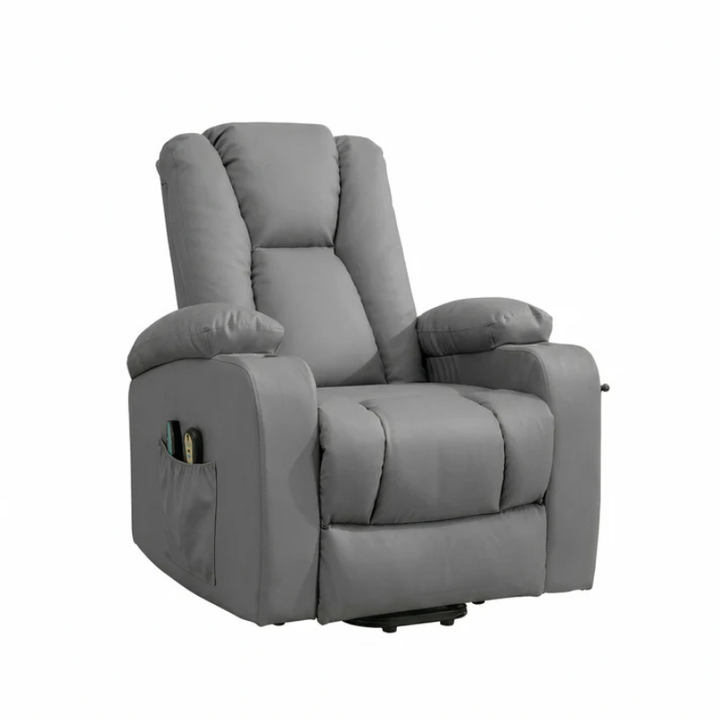 Windsor Grey Electric Lift Assist Riser Recliner Chair with Massage & Heat – Bonded Leather 1 Seater Recliner UK