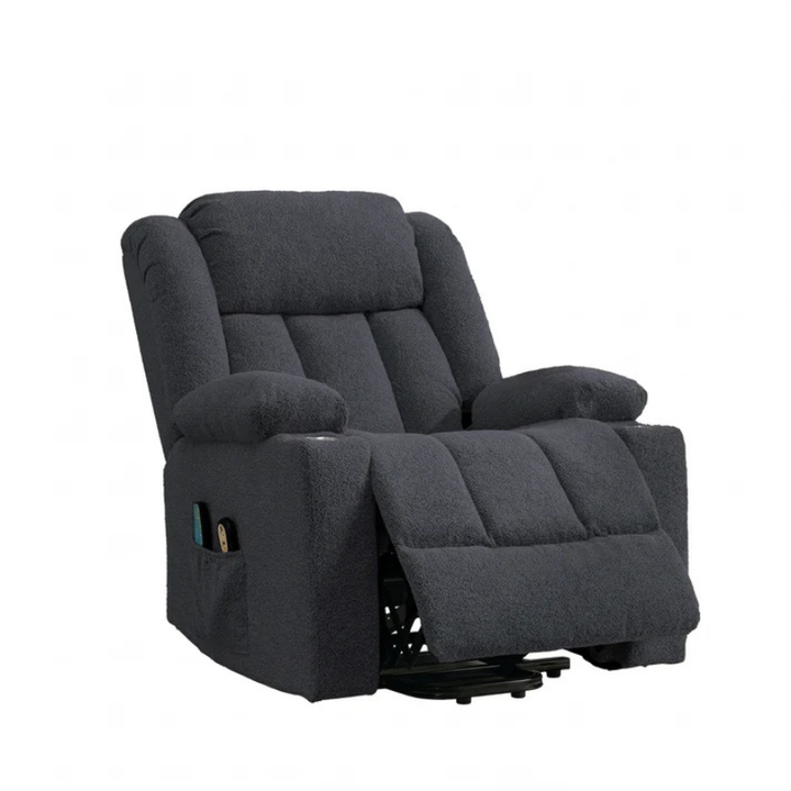 Oxford Dark Grey Dual Motor Lift Assist Riser Recliner Chair with Massage & Heat – Bouclé Fabric Armchair