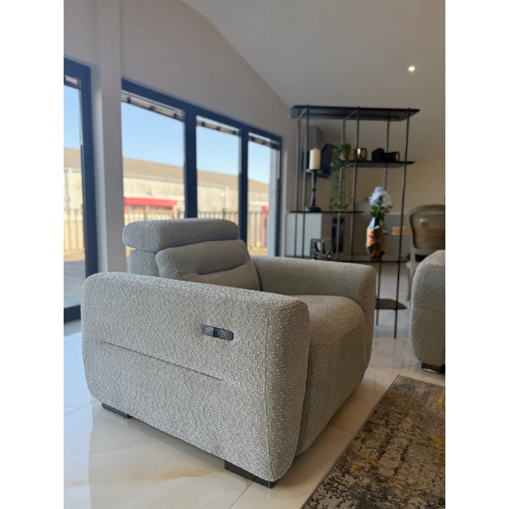 Tokyo Grey Electric Recliner Armchair – Bouclé Fabric Chair with USB & Adjustable Headrest