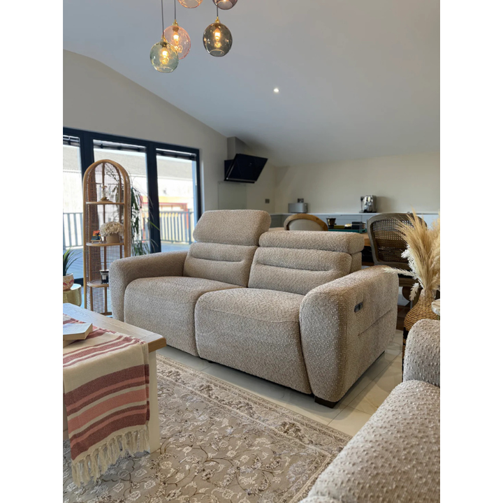 Tokyo Beige Electric Recliner Sofa 3 Seater – Bouclé Fabric Reclining Sofa with USB & Adjustable Headrests