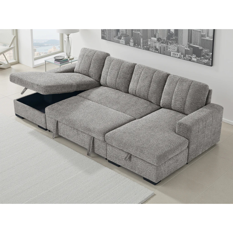 Como Grey U Shape Sofa Bed – Large Corner Sofa with Storage, Pull Out Bed & Chaise