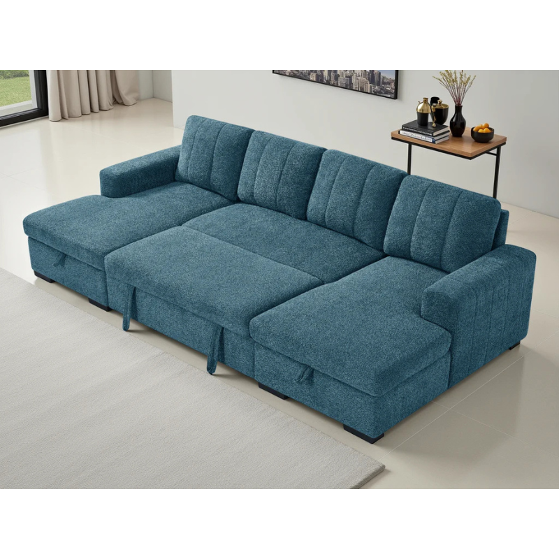 Como Blue U Shape Sofa Bed – Large Corner Sofa with Storage, Pull Out Bed & Chaise