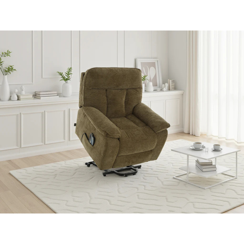 Cornwall Brown Rise & Recline Massage Chair – Electric Recliner with Heat, Fabric Armchair
