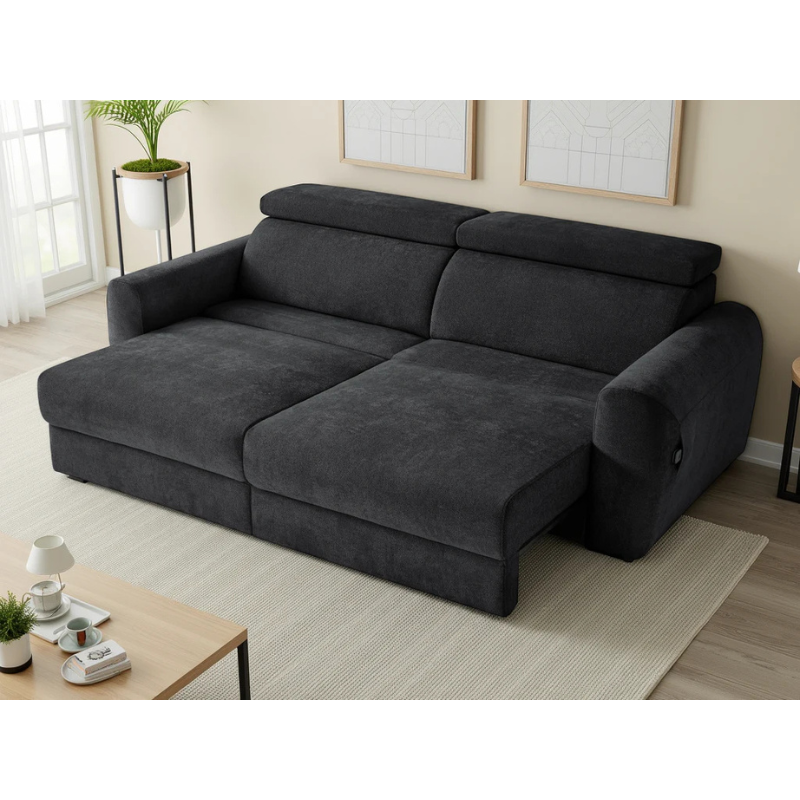Dakota Black Electric Recliner Sofa Bed 3 Seater – Fabric Pull Out Bed with Adjustable Headrests