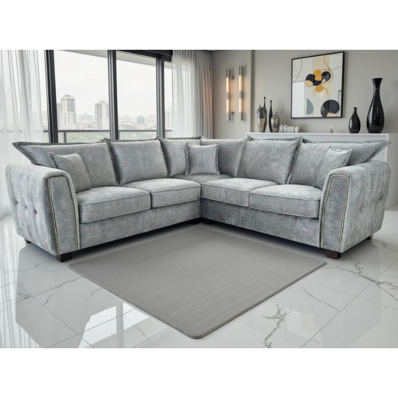 Serena Large Corner Sofa – Grey | Spacious L-Shaped Fabric Sofa for Modern Homes