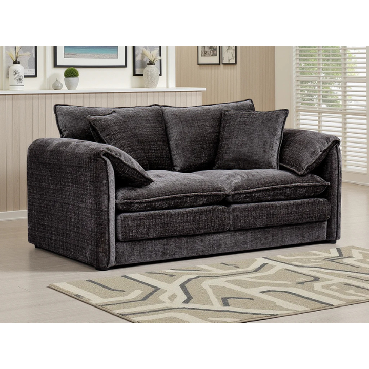 Solaya Black Sofa 2 Seater – Chenille Fabric Couch with Pocket Coil Seating & Deep Comfort