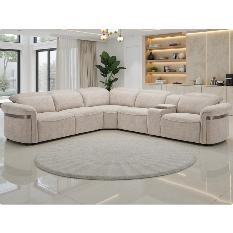 Bicester Beige Large Electric Recliner Corner Sofa | LED & Wireless Charging