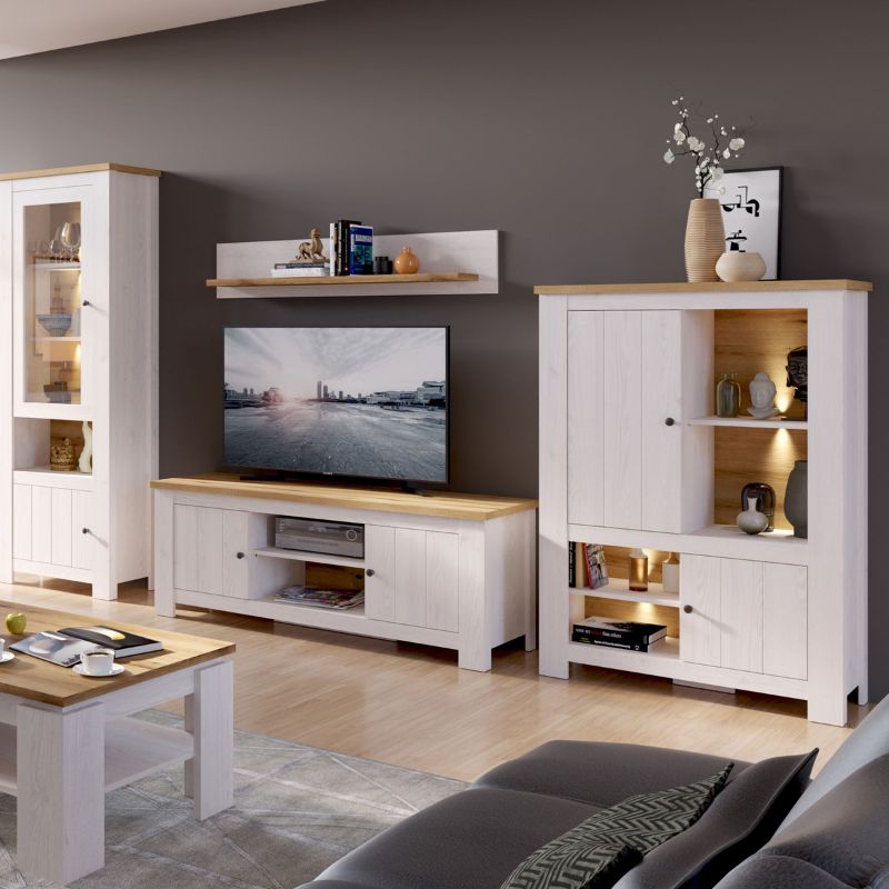 Celesto 2 Door TV Unit in White and Oak (154cm)-FTG-