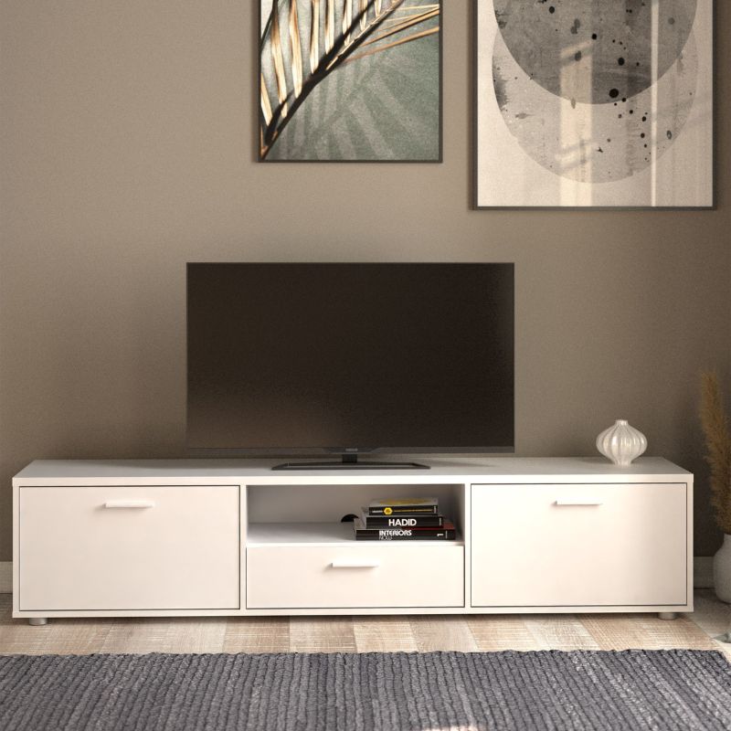 Media TV Unit with 2 Doors 1 Drawer 177cm White-FTG-