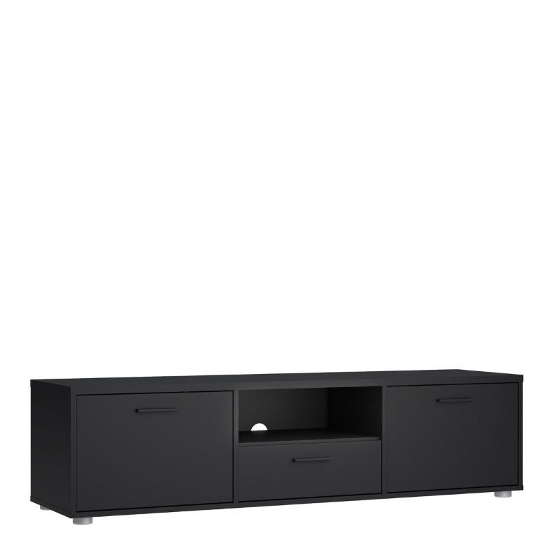 Media TV Unit with 2 Doors 1 Drawer 147cm Black-FTG-