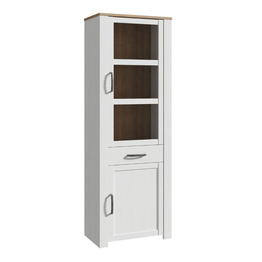 Bohol 2 Door 1 Drawer Narrow Display Cabinet in Riviera Oak/White W 71.7 x H 205.4 x D 42 cm-Cabinet-FTG-