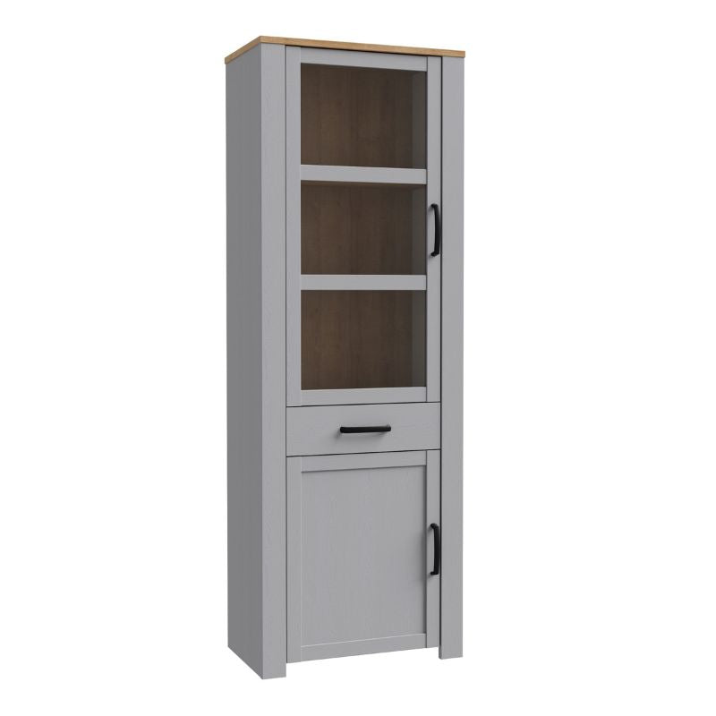 Bohol 2 Door 1 Drawer Narrow Display Cabinet in Riviera Oak/Grey Oak W 71.7 x H 205.4 x D 42 cm-Cabinet-FTG-