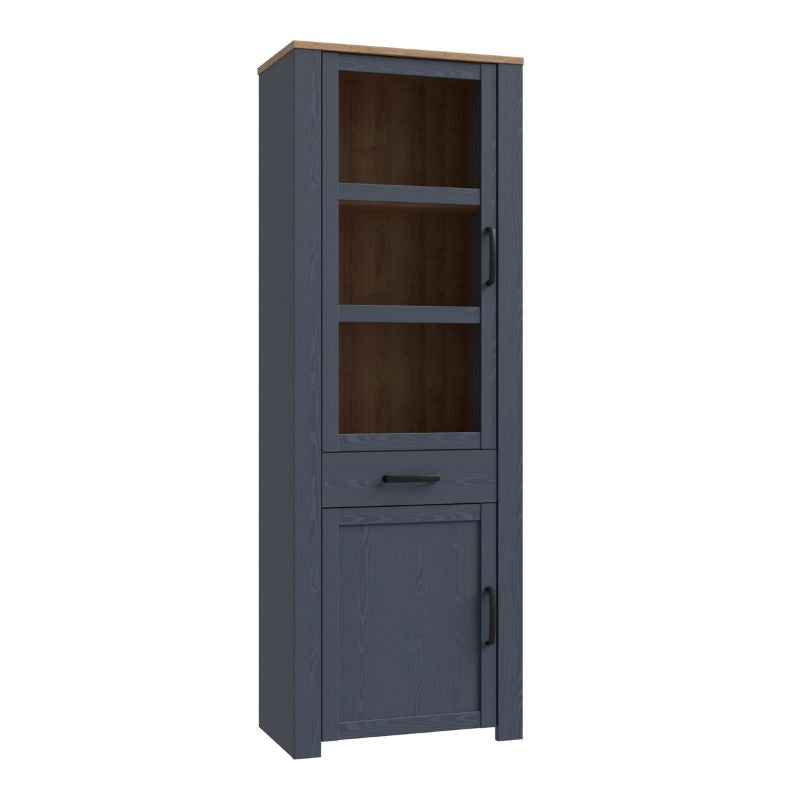 Bohol 2 Door 1 Drawer Narrow Display Cabinet in Riviera Oak/Navy W 71.7 x H 205.4 x D 42 cm-Cabinet-FTG-