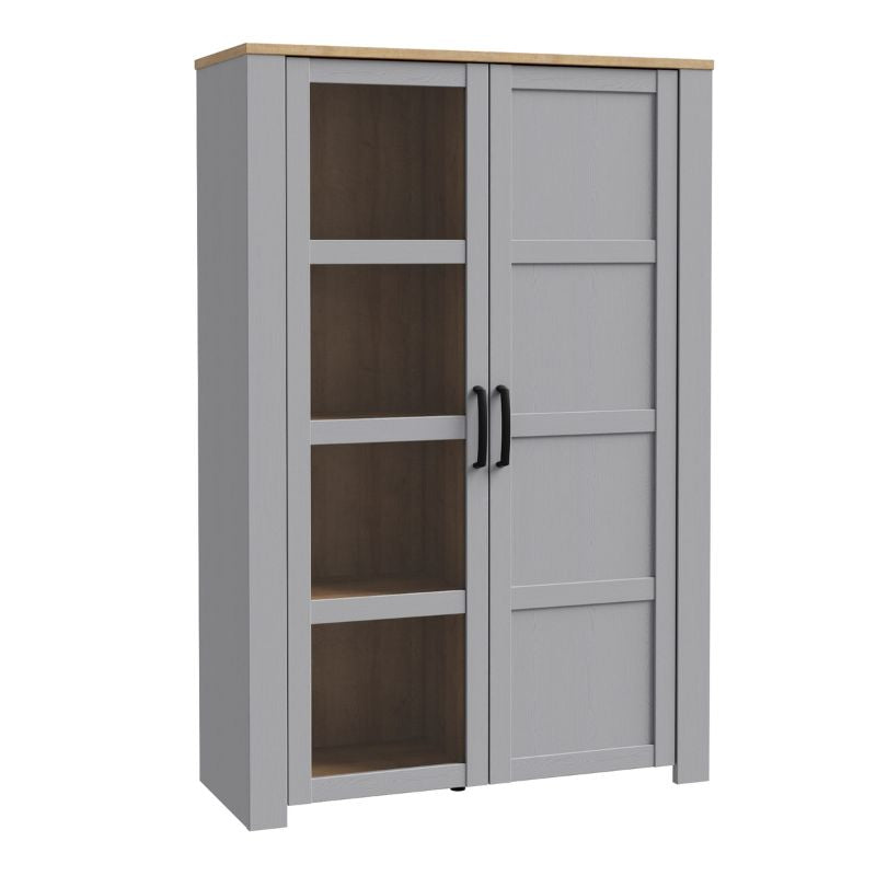 Bohol 2 Door Display Cabinet in Riviera Oak/Grey Oak W 106.4 x H 160.6 x D 42 cm-Cabinet-FTG-