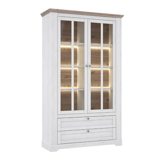 Illoppa Display Cabinet in Snowy Oak/Oak Nelson W 125.3 x H 209.9 x D 44.3 cm-Cabinet-FTG-