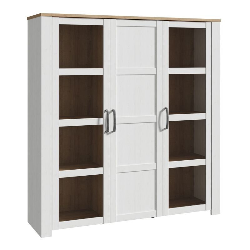 Bohol 3 Door Large Display Cabinet in Riviera Oak/White W 151.1 x H 160.6 x D 42 cm-Cabinet-FTG-