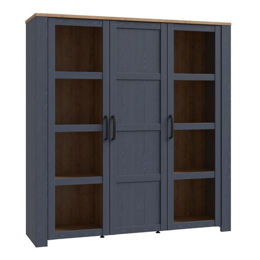 Bohol 3 Door Large Display Cabinet in Riviera Oak/Navy W 151.1 x H 160.6 x D 42 cm-Cabinet-FTG-