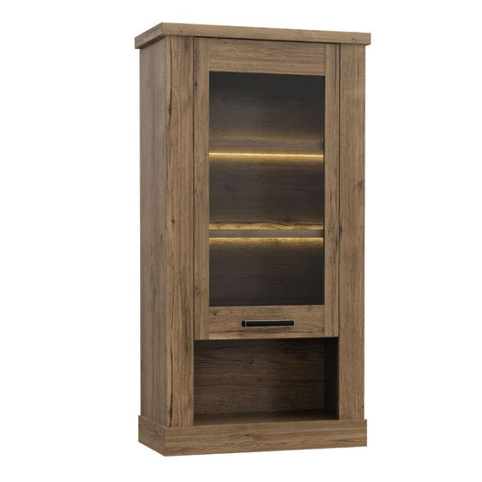 Corona 1 Door Wall Display Cabinet in Tabak Oak W 71.2 x H 136.5 x D 34.4 cm-Cabinet-FTG-